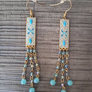 BLUE/BEAD/GOLD/BEACH/SUMMER/BRIGHT/DANGLY/CLASSY/LIGHT/EARRING/JEWELRY/WOMEN'S